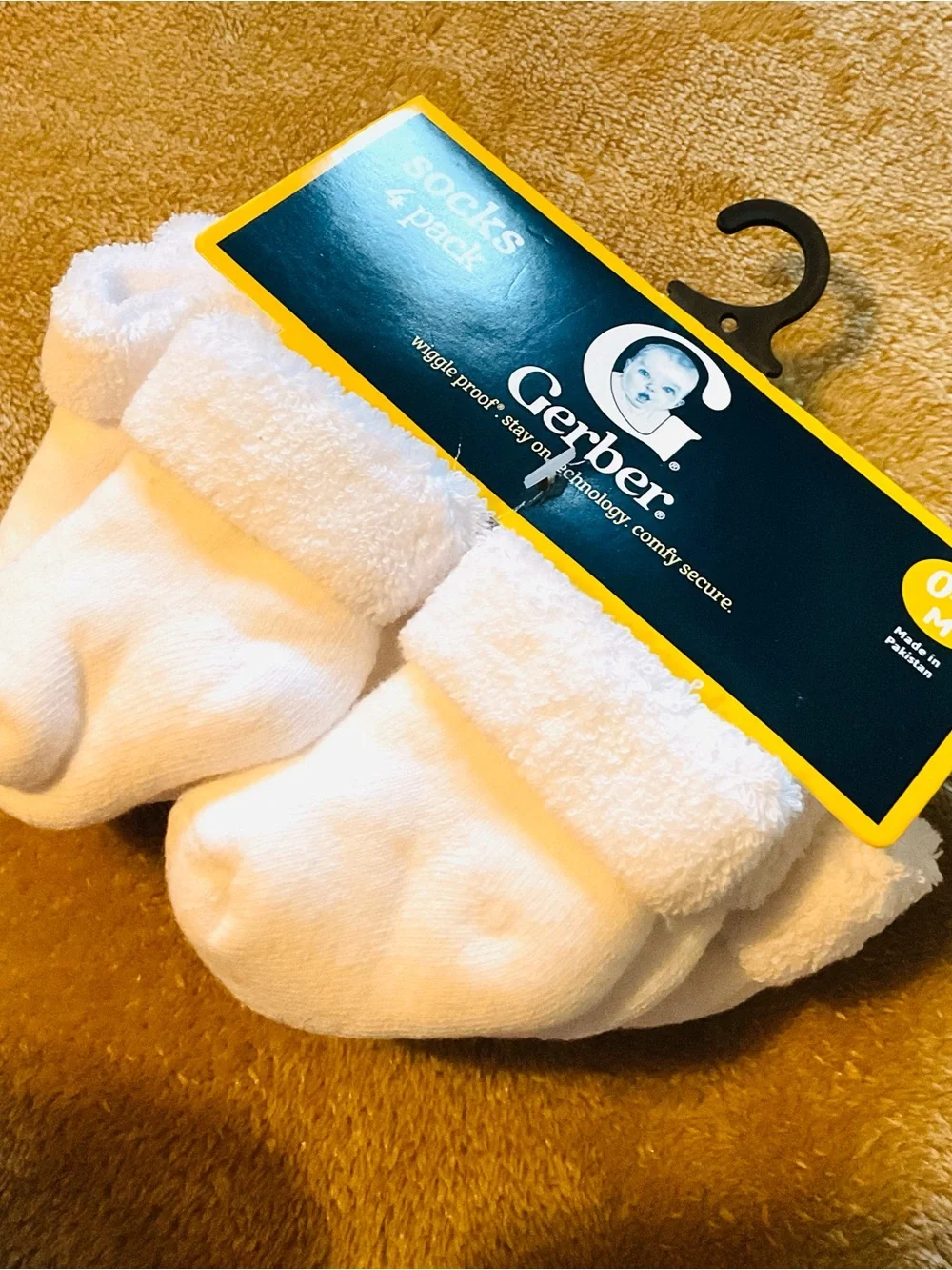 Gerber Baby White Comfort Socks 4-Pack with Fold-Over Terry Cuff